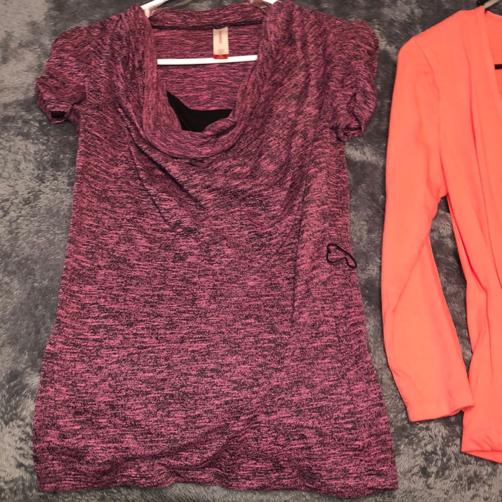 pink and black womens top.